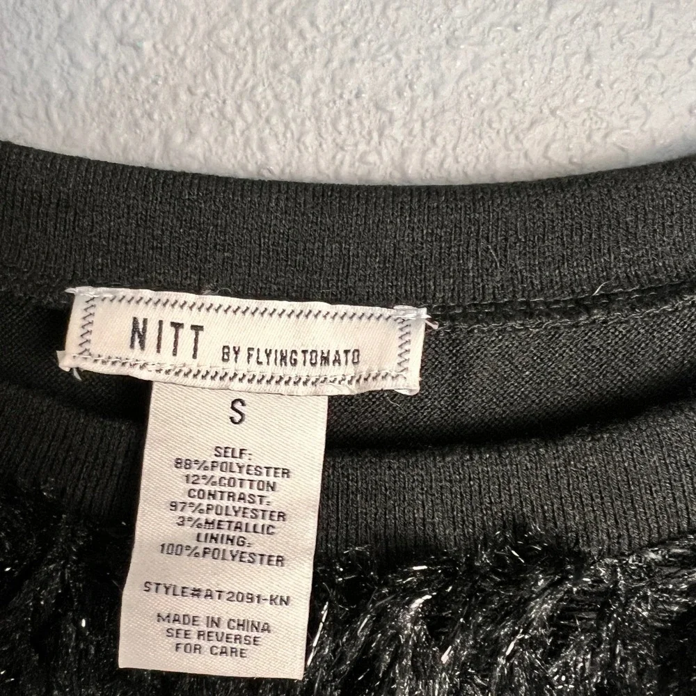 NITT by Flying Tomato Black Faux‎ Fur Feather Tinsel Sweatshirt Whimsigoth